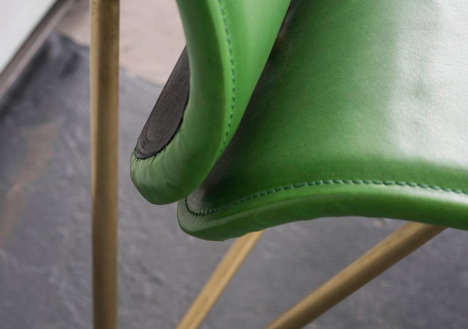 Detail of leather upholstery by Bill Amberg Studio for the KXU London gym in Chelsea.