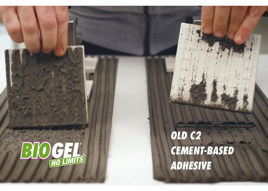 Biogel No Limits fully wets the back of the tile.