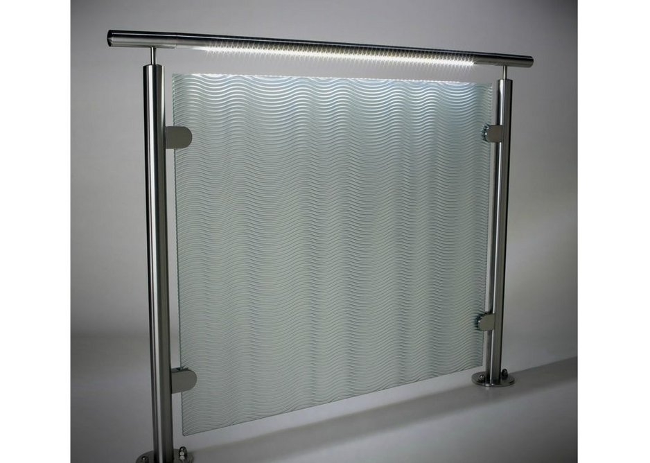 HDI Circum railing system with LED light and speciality resin panel.
