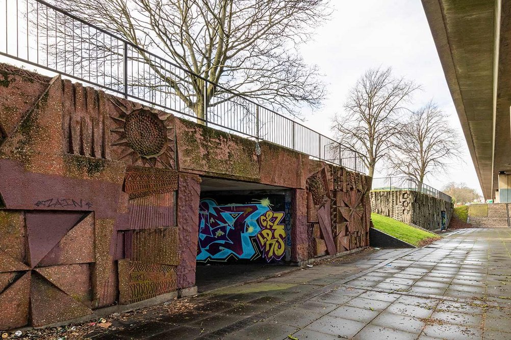 Hockley Circus Underpass, Birmingham, with architectural relief by William Mitchell, 1968.