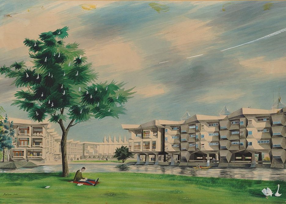 HKPA made their name with this second placed competition entray for Churchill College Cambridge. Evocative Rendering by Barbara Jones.