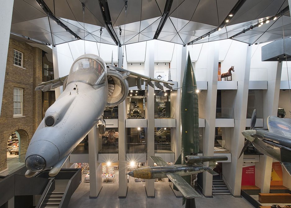 Suspended aircraft feature in the atrium.
