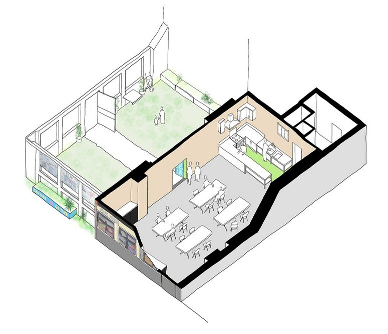 Sketch of Union Corner, Plymouth, for Nudge Community Builders.