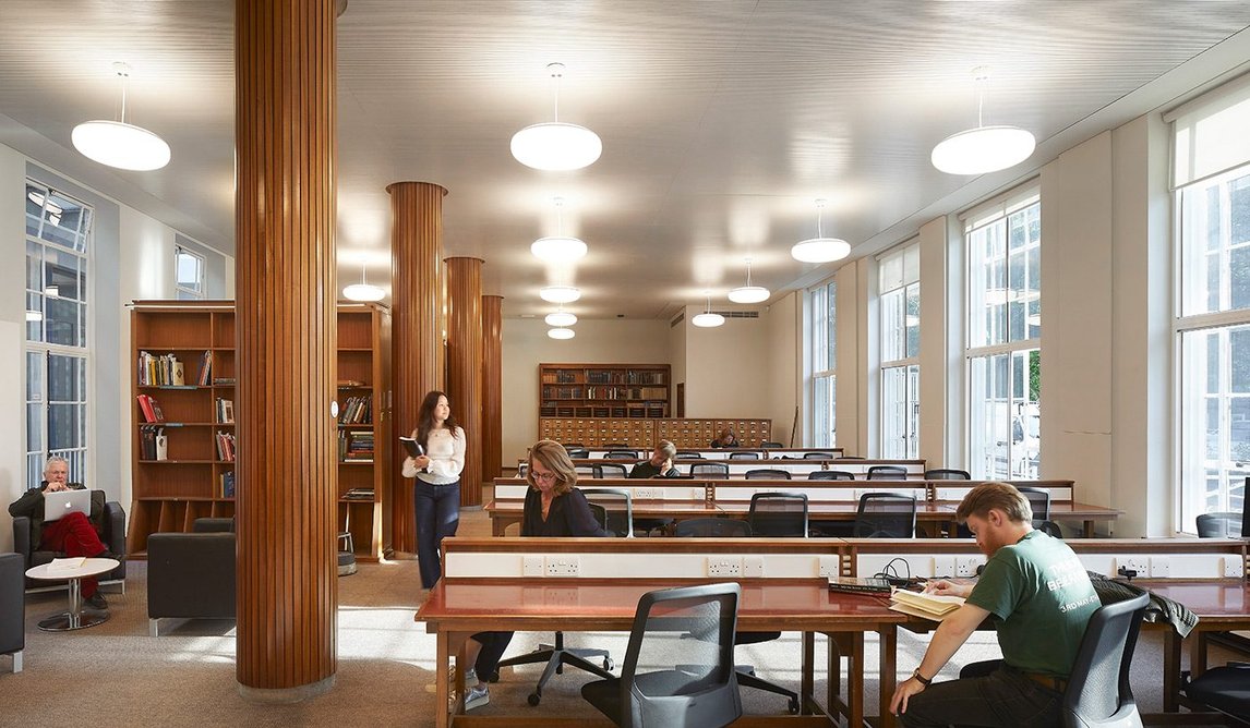 The main reading room provides controlled access to the library stacks.