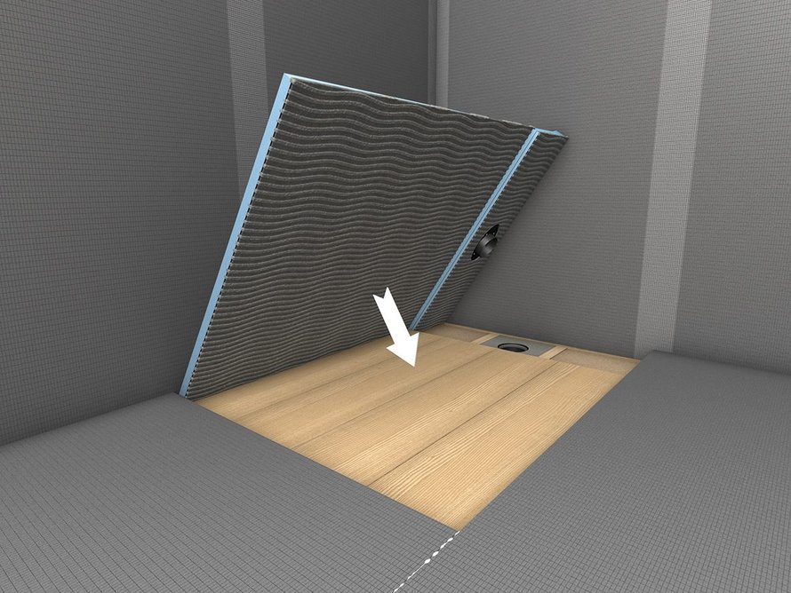 Fundo Rioligno installed on a timber floor with Wedi building boards on the floor and walls = enhanced thermal insulation and Wedi system guarantee.