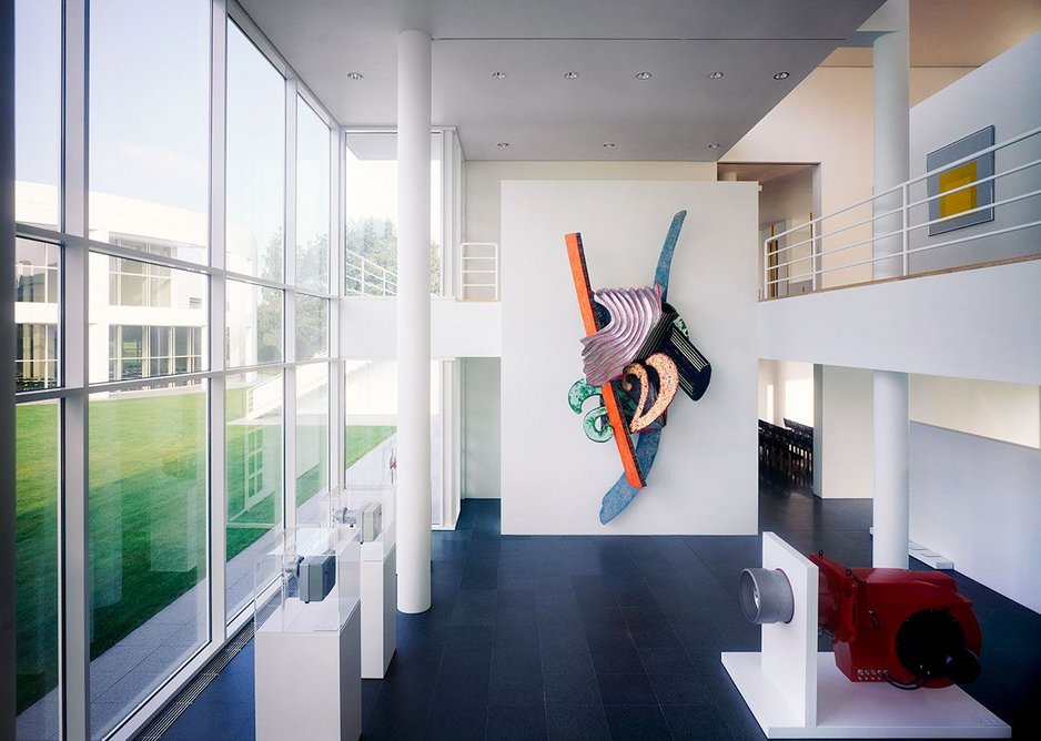 Richard Meier’s Weishaupt Forum in Germany (1989-1993), with Frank Stella artwork on the wall. Courtesy Richard Meier & Partners Architects.