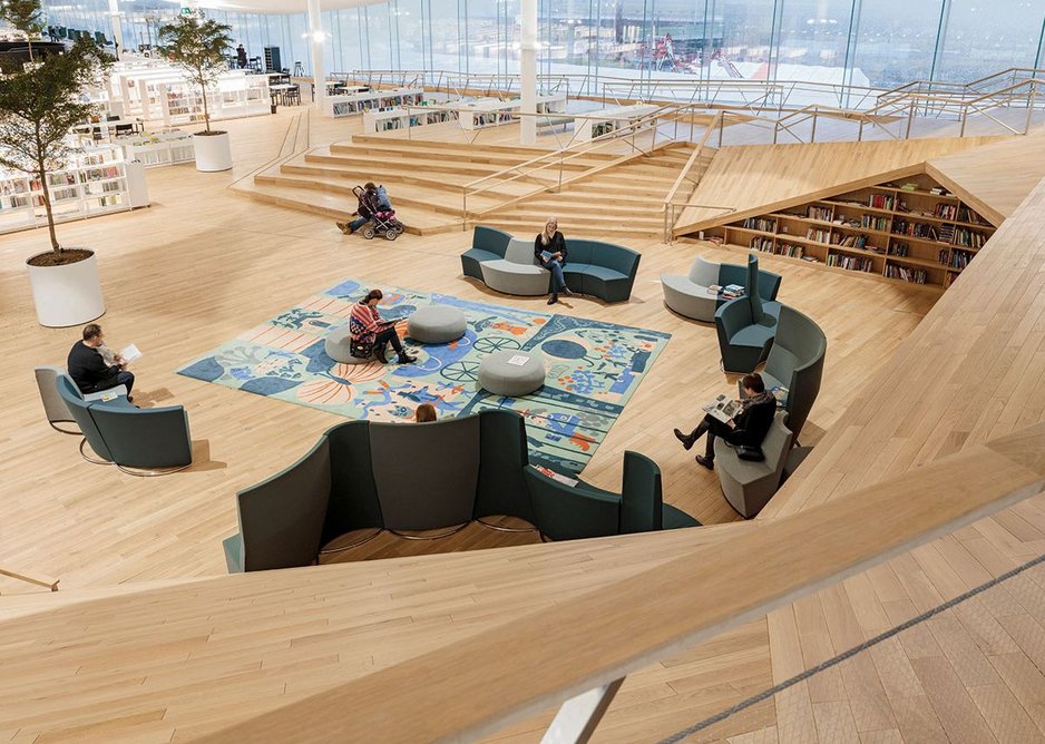 Looking west from the upper level of the children’s library.