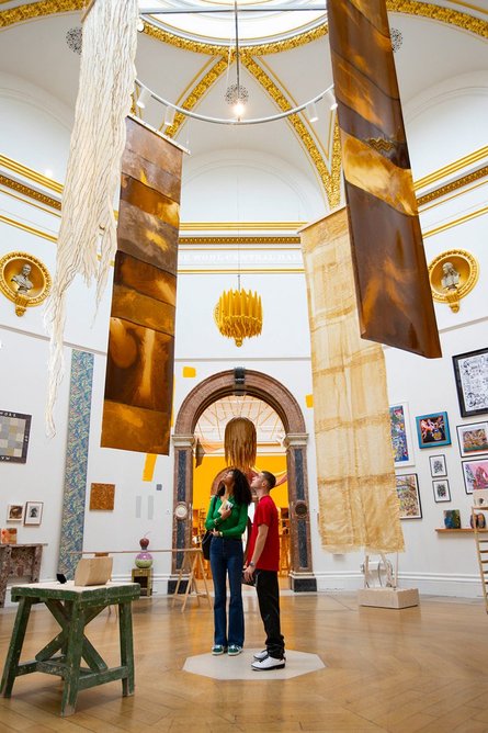 Installation view of the Wohl Central Hall, one of two architecture rooms at the Summer Exhibition 2024 at the Royal Academy of Arts in London, 18 June - 18 August 2024. Photo: © Royal Academy of Arts, London / David Parry