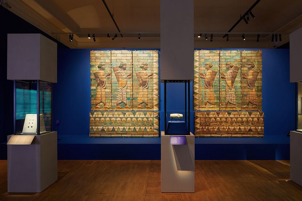 Installation view of Epic Iran, an exhibition designed by Gort Scott at the V&A, London.