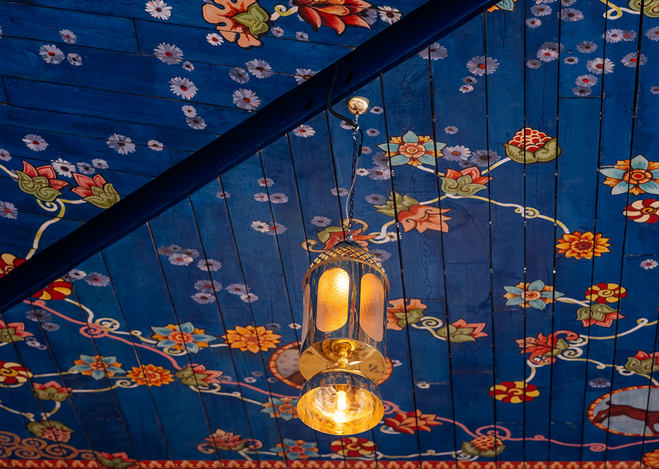 The ceiling decoration recreates the star constellation that was visible over Kiev on the night of the massacre of September 29, 1941.