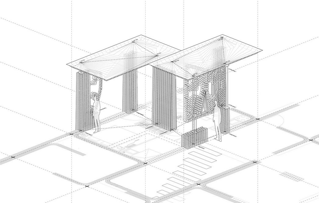 A Biomaterial Living Space drawing of exhibition installation.