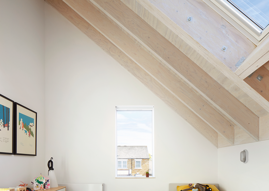 The children’s bedroom indulges scale changes in the roof pitch.