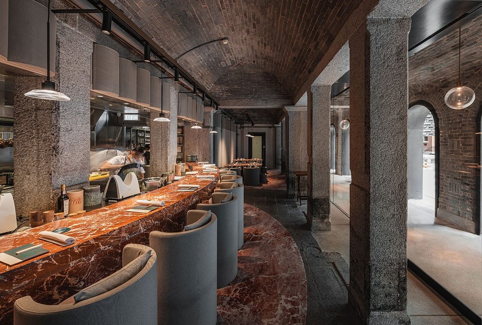 Collective’s design for Agora, a Spanish restaurant in the original prison cells of historic Tai Kwun, Hong Kong’s colonial police station and prison.