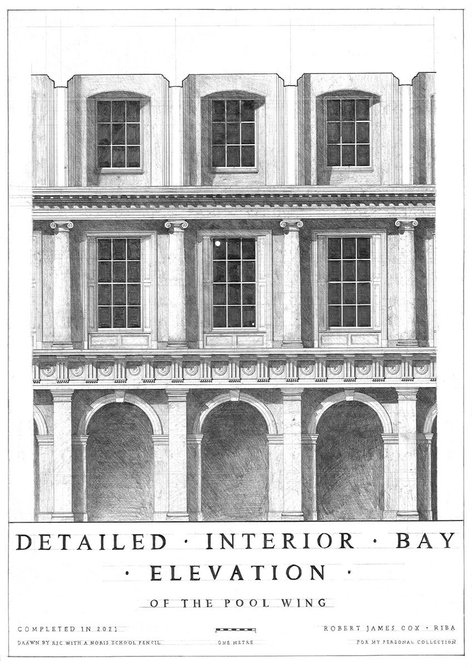 Detailed interior bay elevation, pool wing.