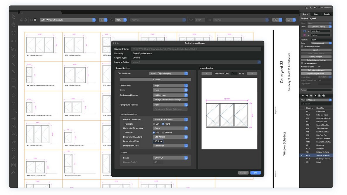 Adding graphic legends in Vectorworks.