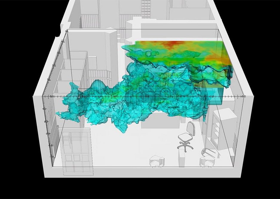 Fluid dynamics simulation of gunpowder residue particles (ammonia) in the internet café where Halit Yozgat was murdered.