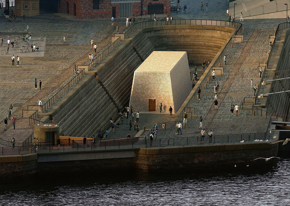 A consultation visualisation for a pavilion in Canning Dock, designed by Asif Khan and Theaster Gates. This is part of a 10 year long plan to revitalise the dock by National Museums Liverpool.