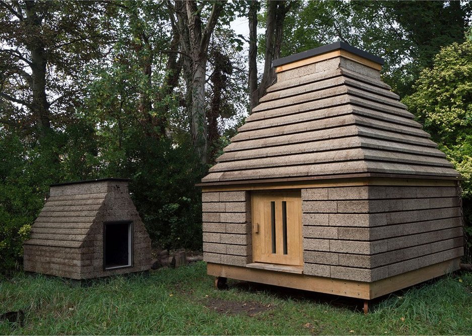 Cork Cabin around 6 months after completion with Cork Casket, completed 3 years earlier, standing next to it, 2017.