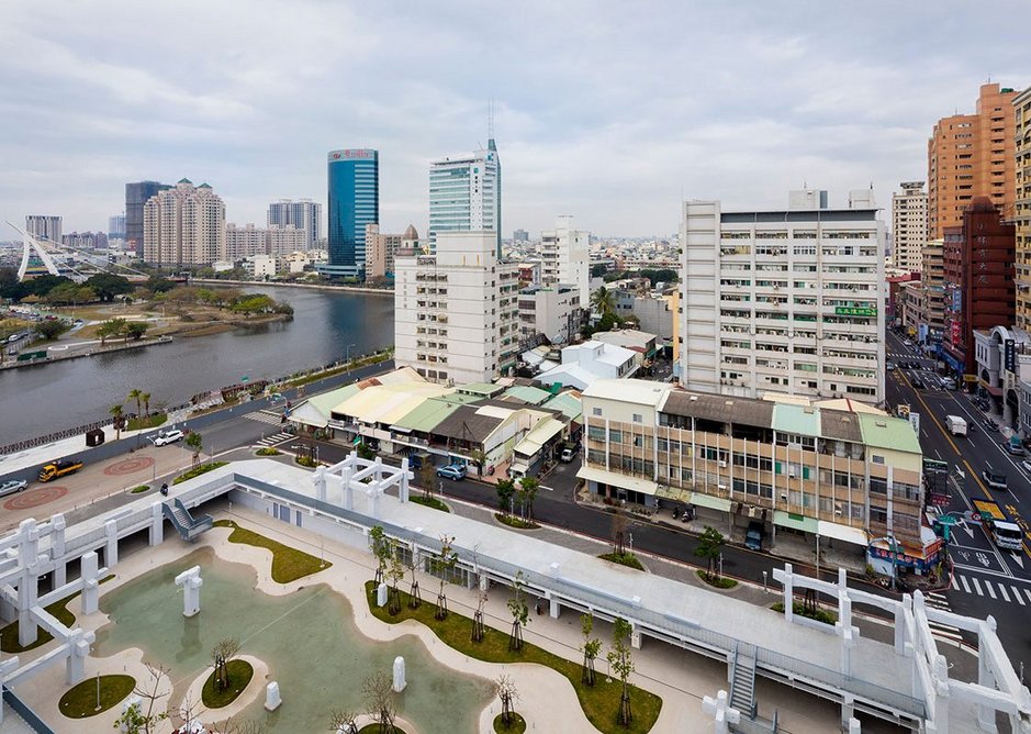 Tainan’s former port canal, left, abuts directly onto one edge of the new park area.