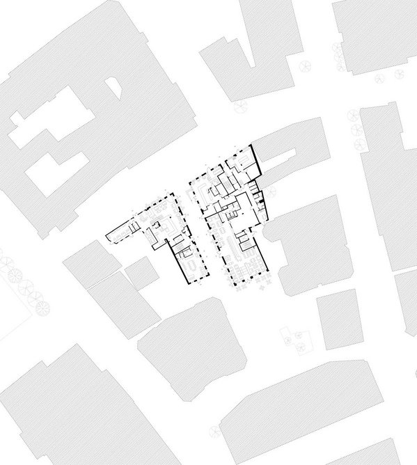 Ground floor plan of both Nygaardsplassen volumes.