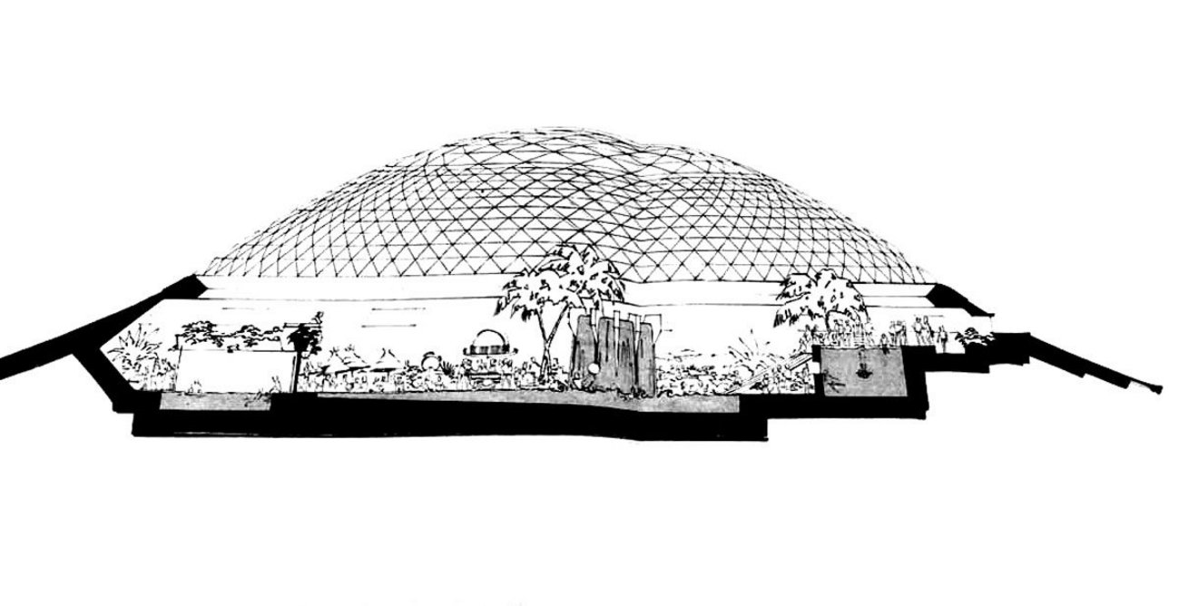 Early drawing of the Oasis centre, complete with the ripple of the notebook it was taken from.