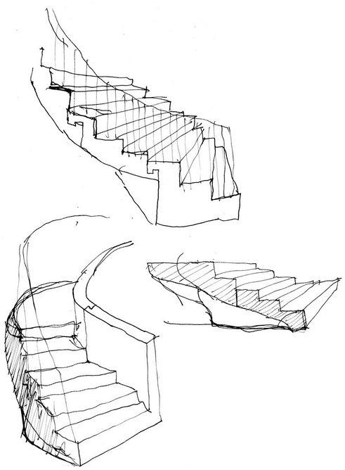 Jamie Fobert sketch for the travertine stair.