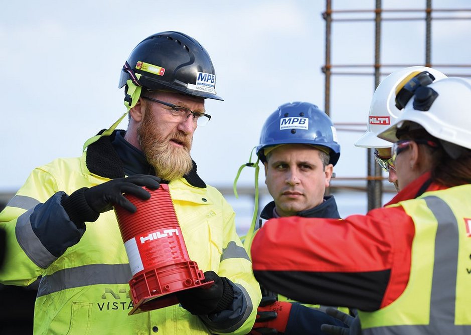 MPB Structures’ senior project manager Michael Begley and senior engineer Nabil Soliman  on the Vista site with Hilti staff.