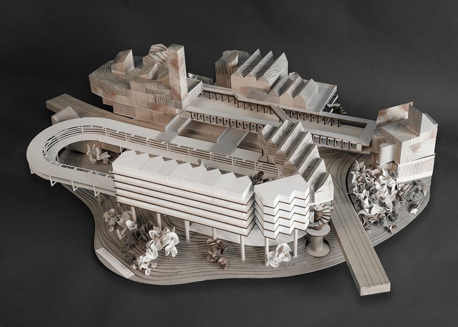 Matthew Bloomfield’s The Parliamentary Campus of God's Own Country, winner of the £10,000 Turkishceramics Grand Award for Architecture. Pine, plywood, greyboard, 3D print and fabric, 100 x 80cm.