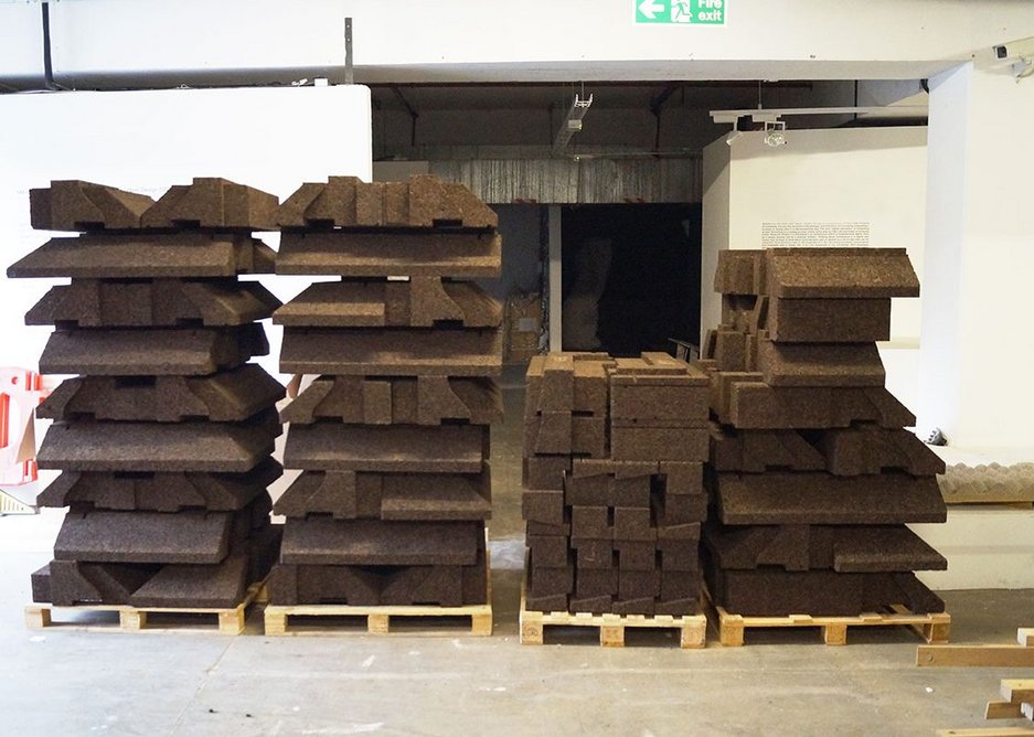 Cabin roof blocks at the Bartlett awaiting transport to site, 2017.