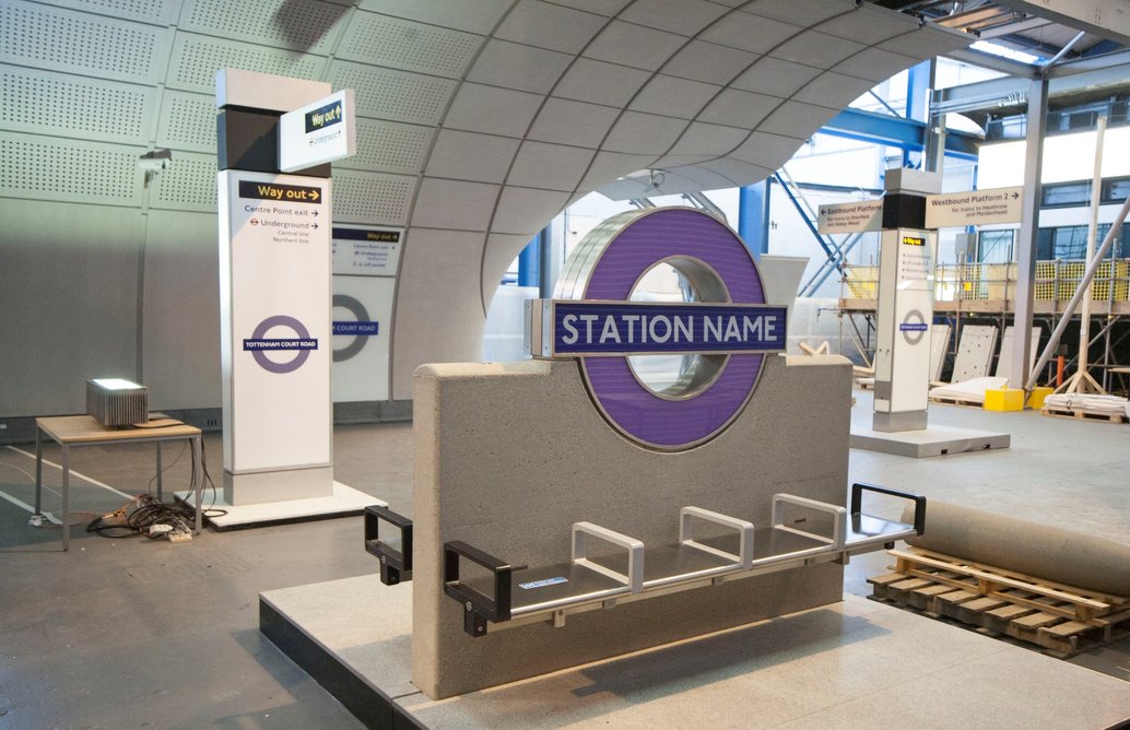 Prototypes of service totems and seating in full-size mock-up of concourse at Leighton Buzzard.