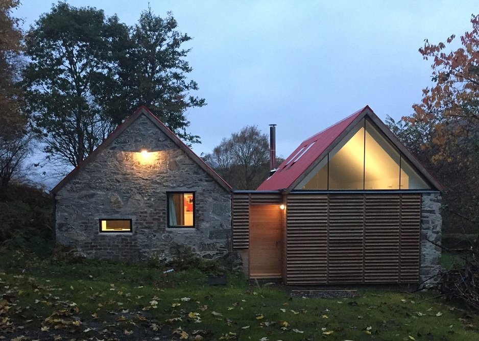 Fernaig Cottage, south elevation, Scampton and Barnett Architects.