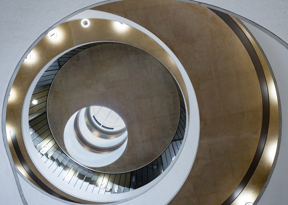 The view up from the forum space to the sixth floor rooflight is dramatically dizzying.