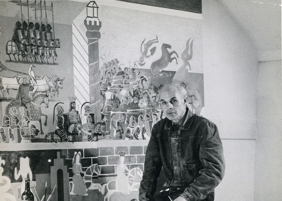 Edward Bawden with Canterbury Tales murals at Morley College