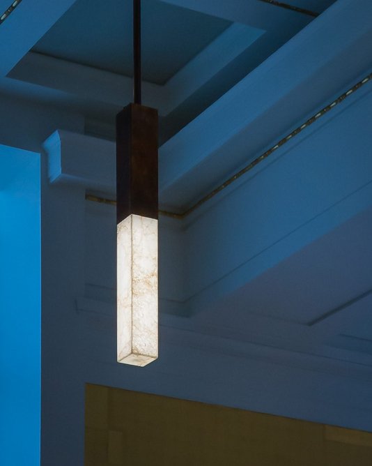Patinated brass and alabaster pendant, one of 32 lights used within new bays created in Nissen Richards Studio’s design for the Sir Joseph Hotung Gallery of China and South Asia at the British Museum. The light design was a collaboration with Studio ZNA Lighting Designers.