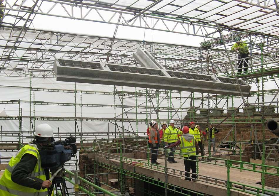 The new lintel being installed at Astley’s Castle.