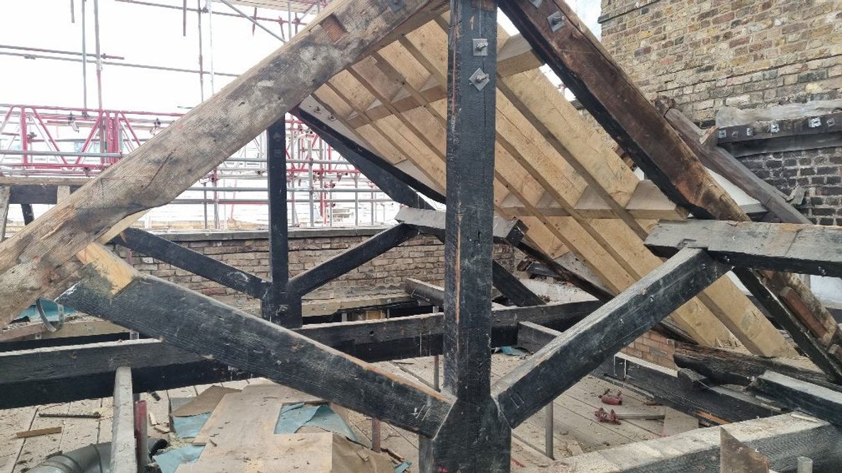 Sourcing old timber for CascadeUp at Albemarle Street in Mayfair, London, 2024.