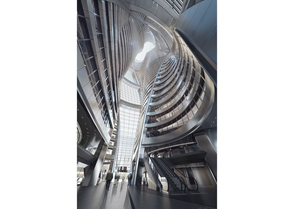 The Leeza SOHO, Beijing, opens up the tower from the inside. Under construction, the atrium represents ‘a new adventure’ by bringing to realisation a series of atria and to