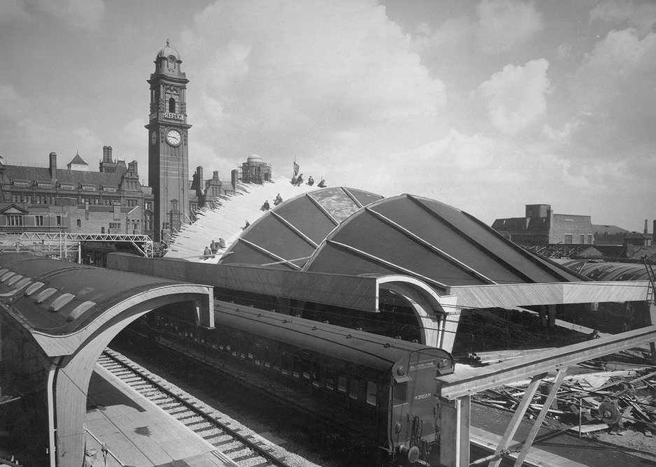 The Oxford Road station timber roof sections under construction.