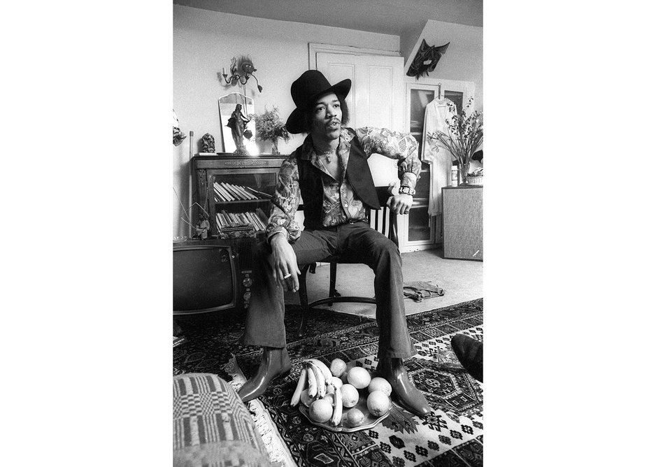 Jimi Hendrix at 23 Brook Street, 1969. Photos and films were used to recreate the bedroom.
