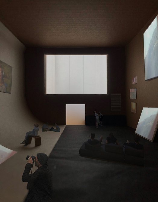 A room model of an exhibition space in a photography gallery.