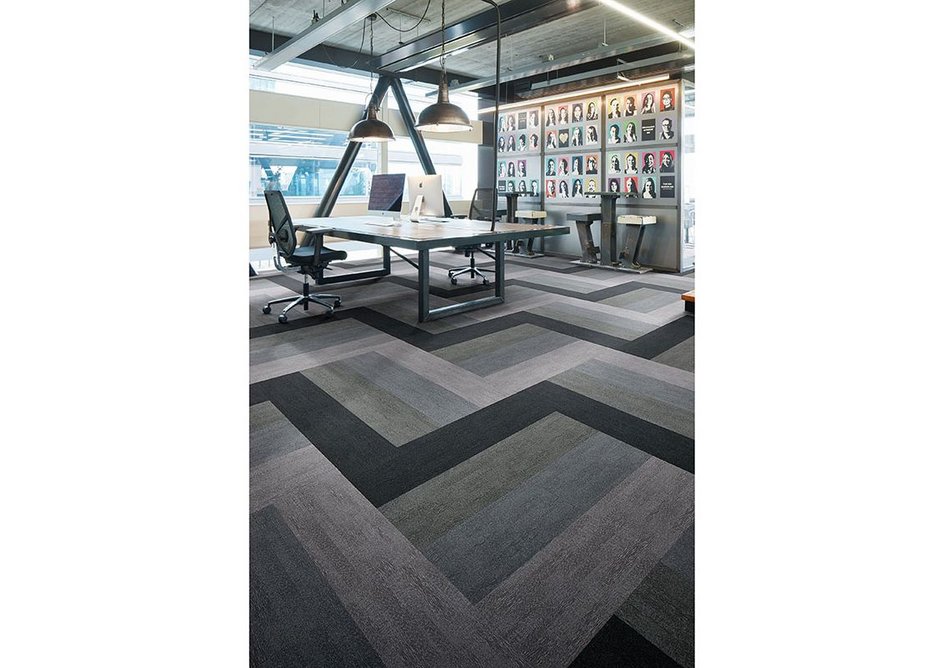 Flotex Colour Penang flocked flooring in Mercury, Zinc, Nimbus and Ash.