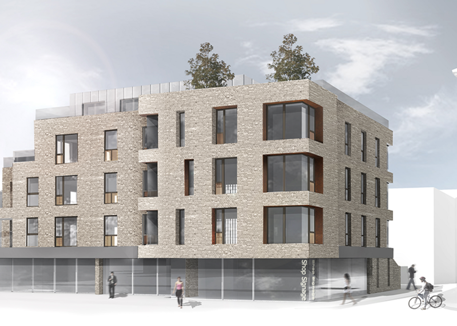 Windsor Road, this mainly residential scheme of 21 town centre flats with contextual brick façade has recently received planning permission, and is currently under review with the developer and consultants regarding options for a low embodied carbon primary structure.