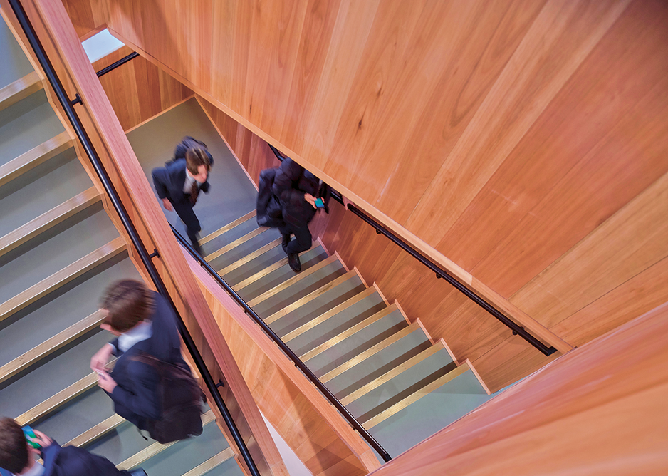 Main staircase is lined with Eucalyptus wood.