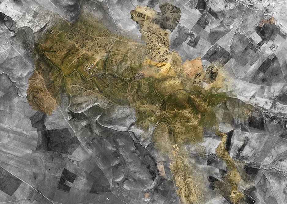 Ground Truth: A composite of Royal Air Force aerial photography from 1945 and 'community satellite' point clouds taken in 2017. From the investigation Destruction and Return in the al-Araqib Negev/Naqab Desert.