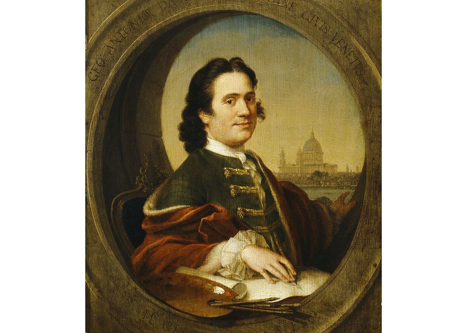 This self-portrait is attributed to Canaletto and shows Saint Paul's behind the painter in 1746.