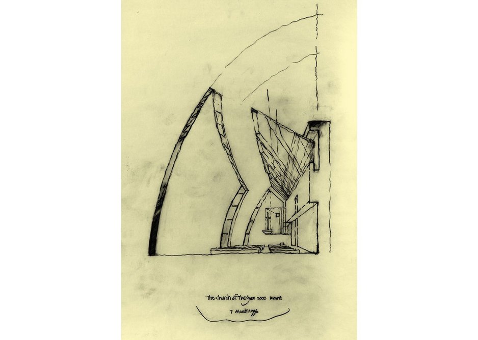 Richard Meier’s design for the Jubilee Church, Rome. Frank Stella created designs for the Stations of the Cross for the building, but these were not realized. Courtesy Richard Meier & Partners Architects.