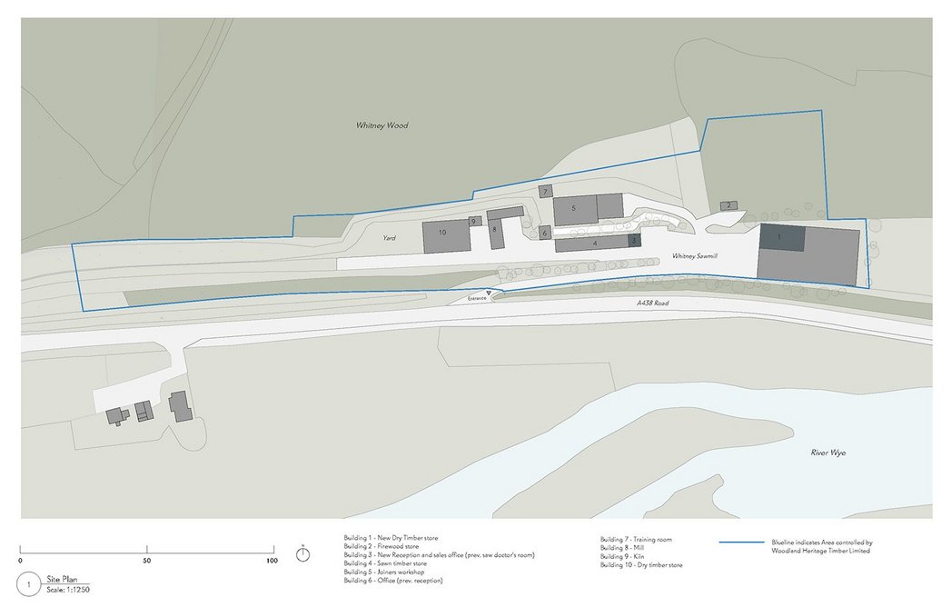 Site plan showing the location and layout of the sawmill.