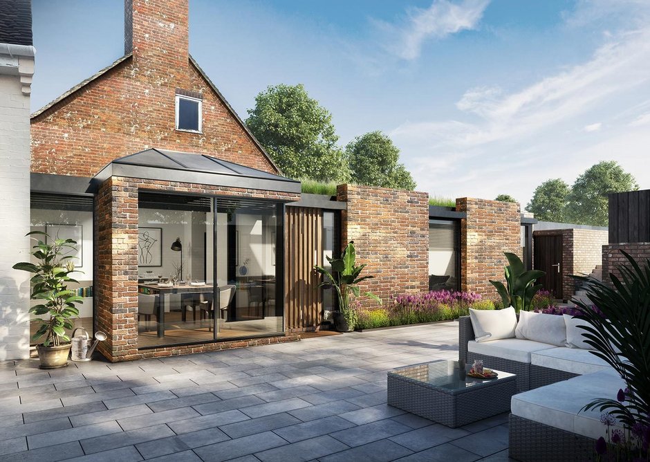 4.	Rendering by Studio B.A.D. of Holly Cottage in Meonstoke, a Hampshire village in the heart of the South Downs national park. It is being extensively remodelled to take advantage of the natural setting and external space. It is currently completing on site.