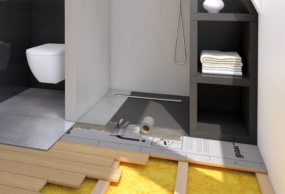 Wedi Fundo RioLigno designed for easy installation: sits and fits flush with suspended timber floors.