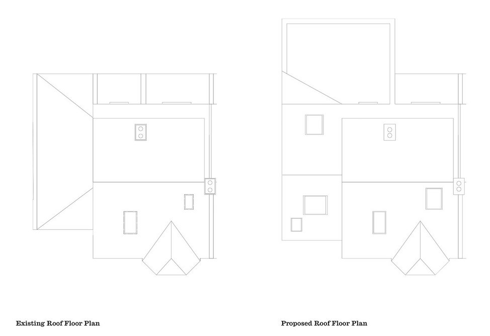 Existing and proposed roof plans.